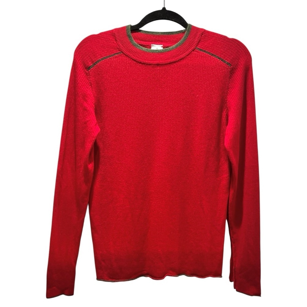 Vitelli Made in Italy Cashmere Silk Crew Neck Ribbed Sweater Super Soft S Red
